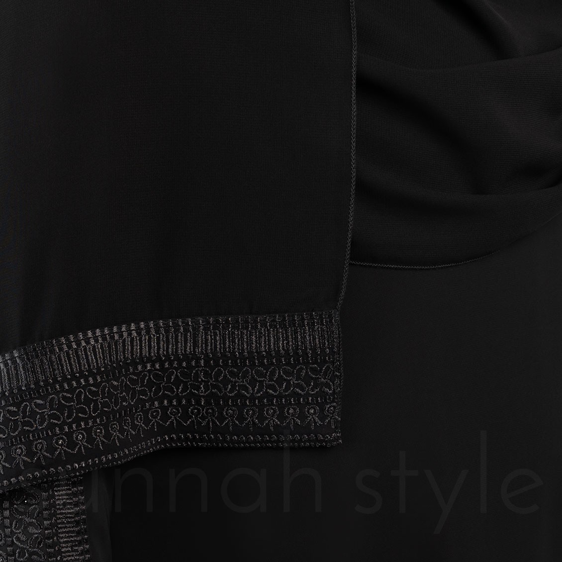 Sunnah Style Empress Shayla Black Embroidered Hijab Large